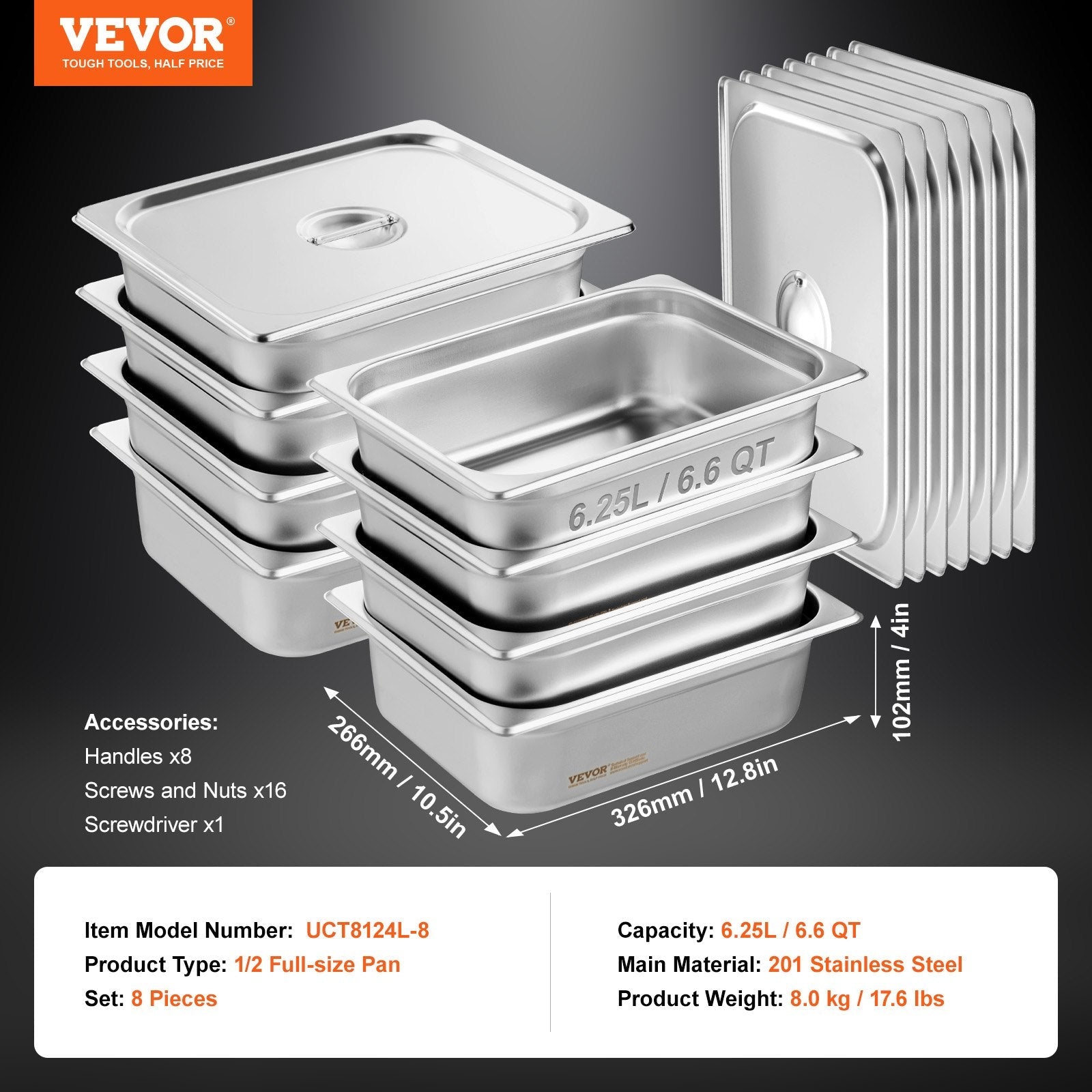 8 Pack Hotel Pans, 1/2 Size Anti - Jam Steam Pan with Lid, 0.8mm Thick Stainless Steel Steam Table Pan, 4 - Inch Deep Commercial Table Pan, Catering Storage Food Pan, for Industrial & Scientific - Home & Garden > Kitchenware > Food Storage - Rivercity House & Home Co. (ABN 18 642 972 209) - Affordable Modern Furniture Australia