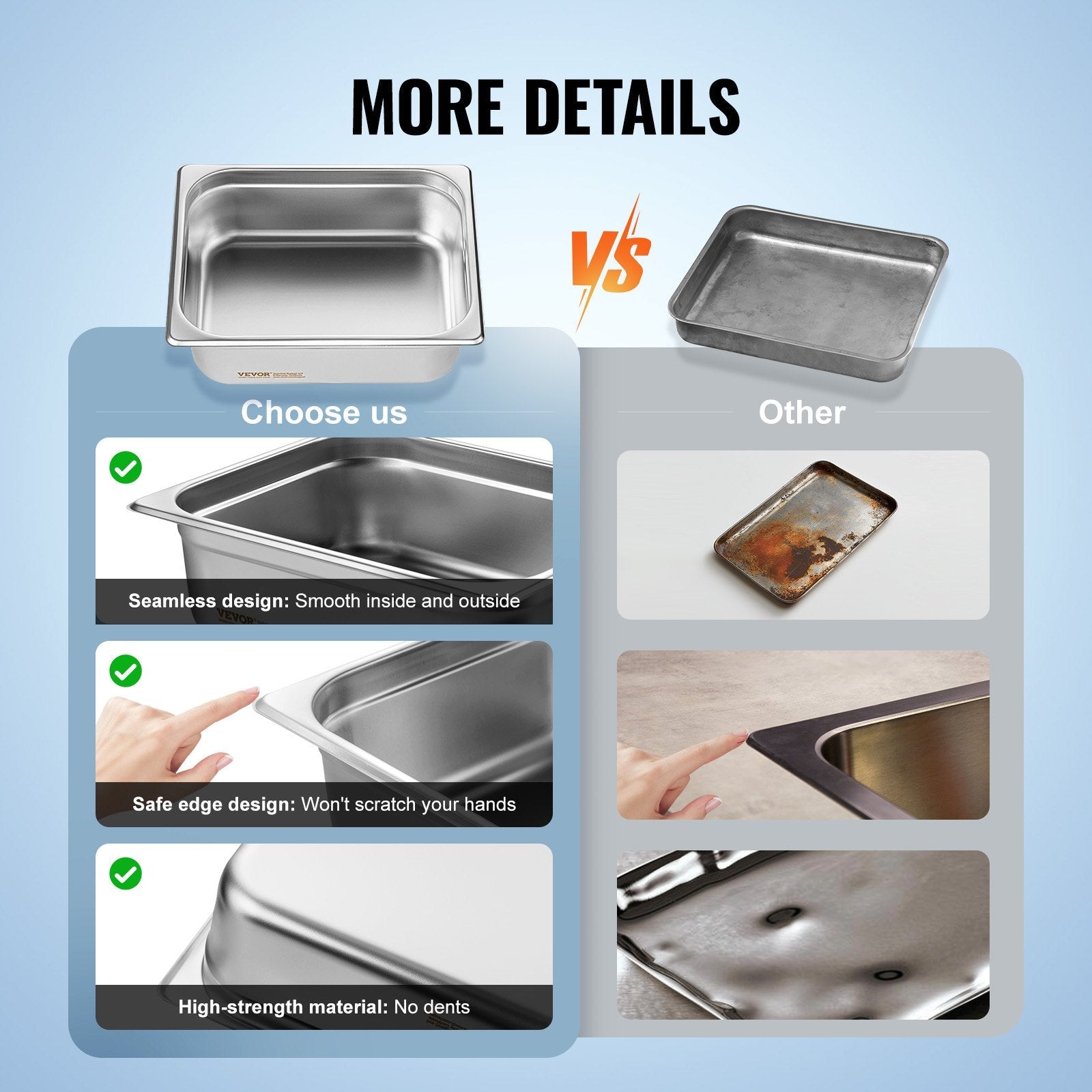 8 Pack Hotel Pans, 1/2 Size Anti - Jam Steam Pan with Lid, 0.8mm Thick Stainless Steel Steam Table Pan, 4 - Inch Deep Commercial Table Pan, Catering Storage Food Pan, for Industrial & Scientific - Home & Garden > Kitchenware > Food Storage - Rivercity House & Home Co. (ABN 18 642 972 209) - Affordable Modern Furniture Australia