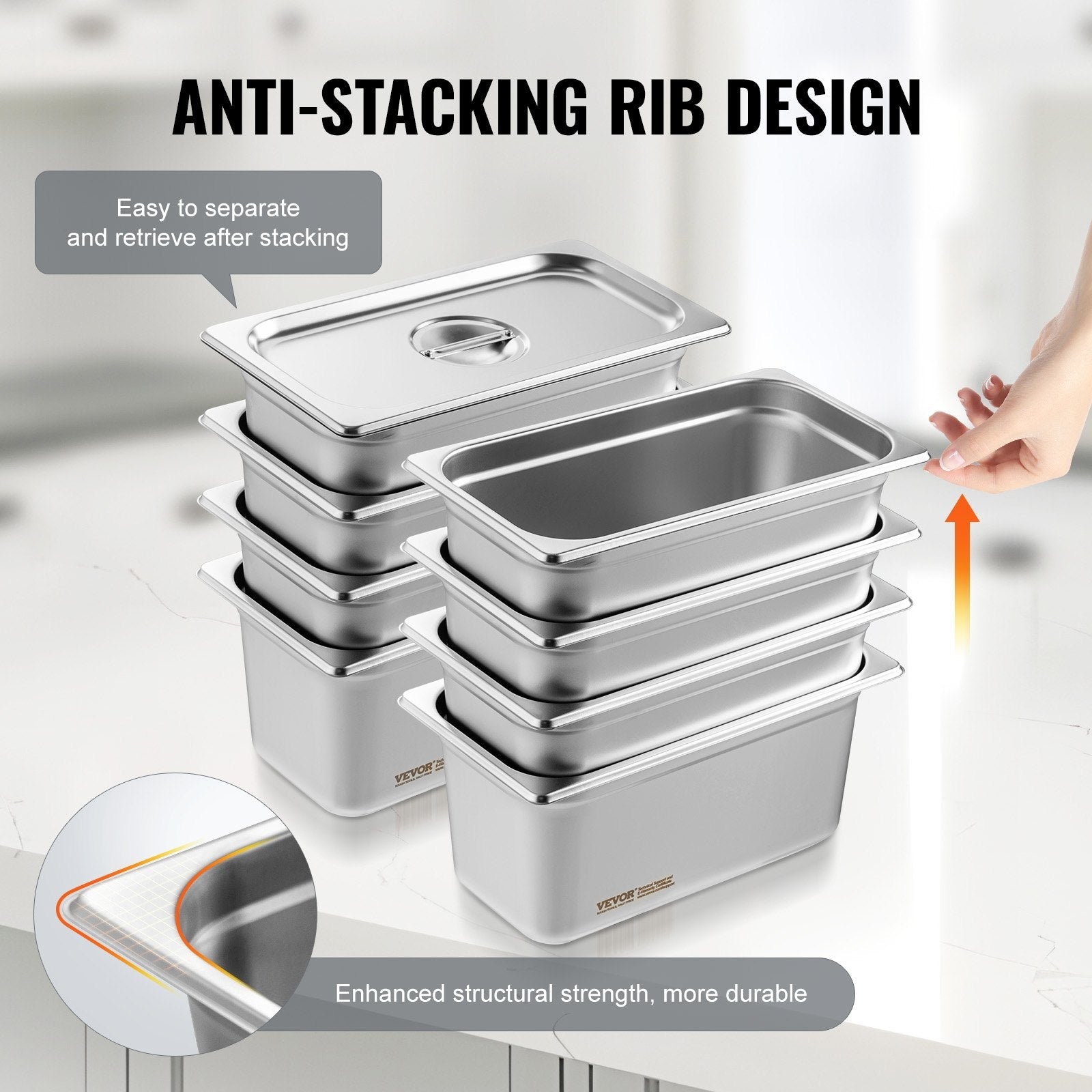 8 Pack Hotel Pans, 1/3 Size Anti - Jam Steam Pan with Lid, 0.8mm Thick Stainless Steel Steam Table Pan, 6 - Inch Deep Commercial Table Pan, Catering Storage Food Pan, for Industrial & Scientific - Home & Garden > Kitchenware > Food Storage - Rivercity House & Home Co. (ABN 18 642 972 209) - Affordable Modern Furniture Australia
