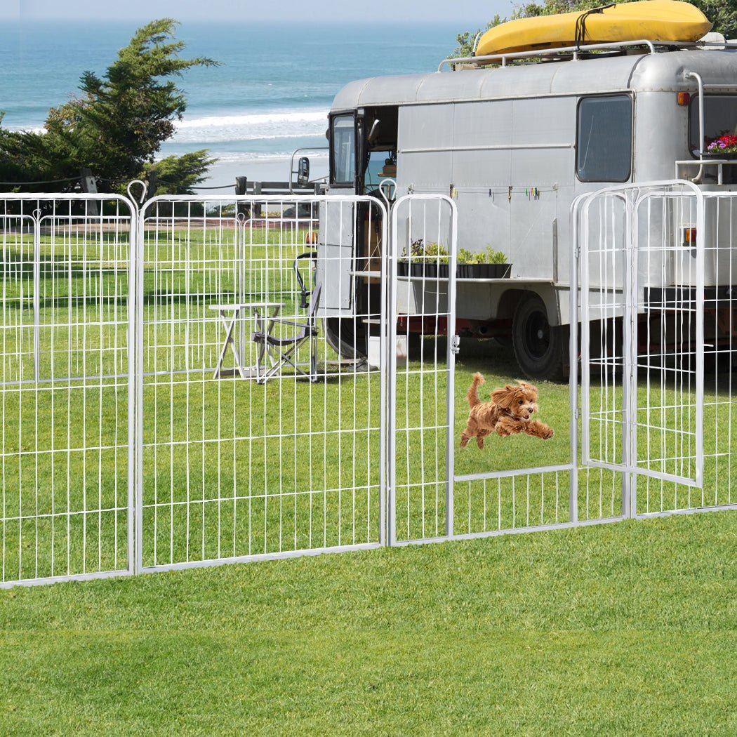 8 Panel 32'' Pet Dog Playpen with Lockable Gate - White - Rivercity House & Home Co. (ABN 18 642 972 209) - Affordable Modern Furniture Australia