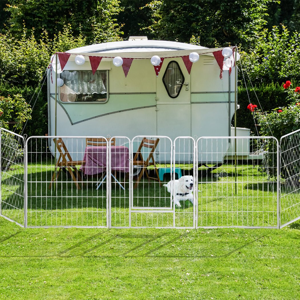 8 Panel 48'' Pet Dog Playpen with Lockable Gate - White - Rivercity House & Home Co. (ABN 18 642 972 209) - Affordable Modern Furniture Australia
