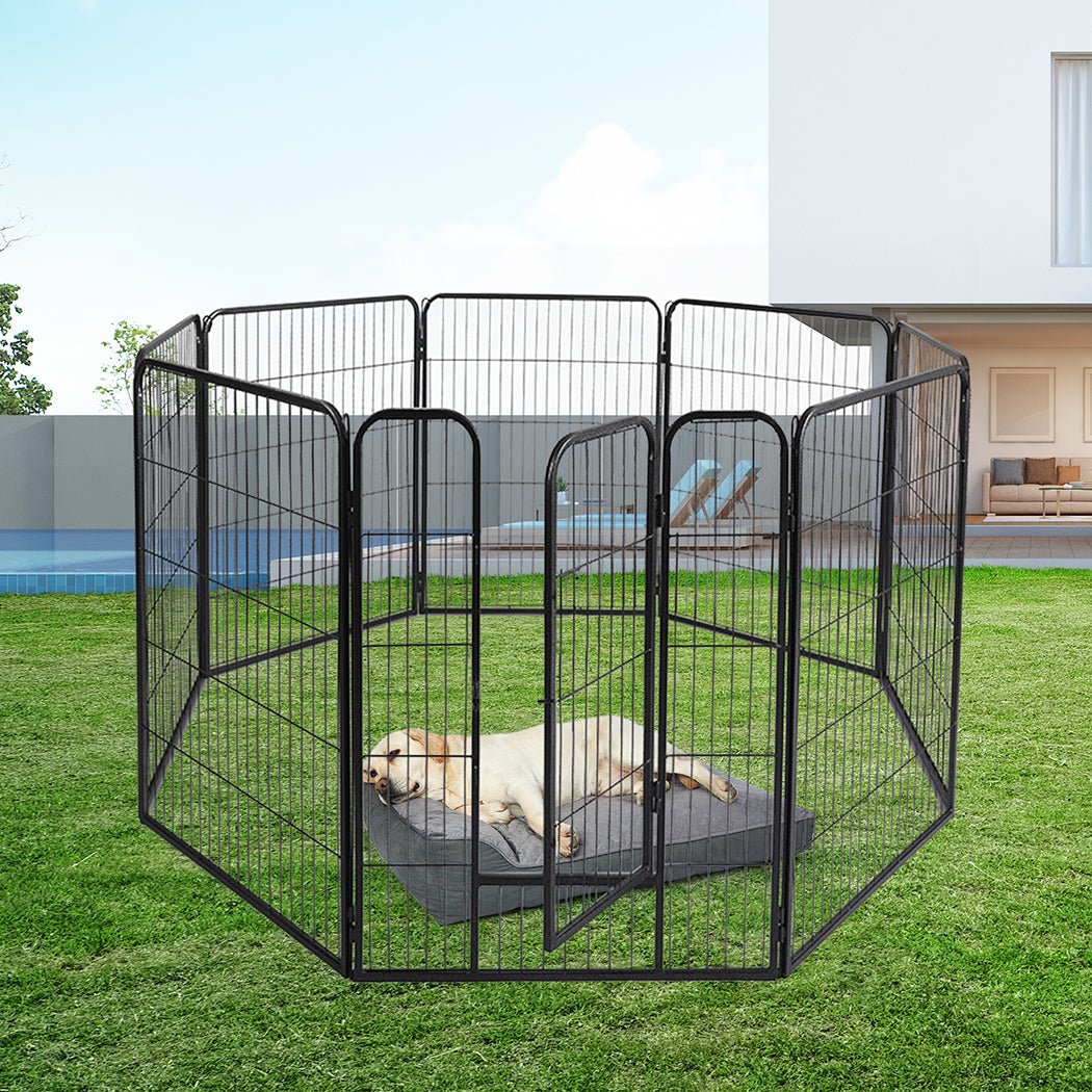 8 Panel Pet Dog Playpen Puppy Exercise Pen with Lockable Gate - Black - Rivercity House & Home Co. (ABN 18 642 972 209) - Affordable Modern Furniture Australia