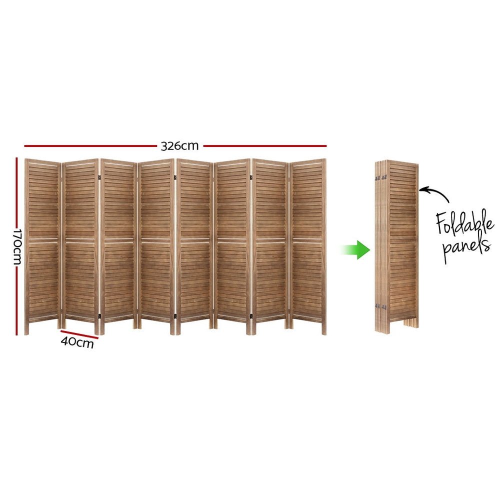 8-Panel Room Divider Screen 326x170cm with Louver Oak Finish - White - Furniture > Bedroom > Room Dividers - Rivercity House & Home Co. (ABN 18 642 972 209) - Affordable Modern Furniture Australia