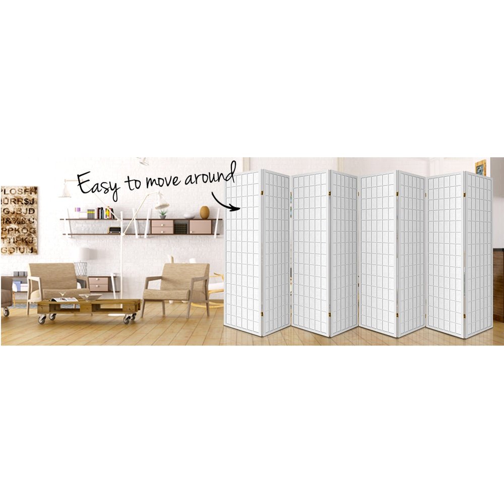 8 Panel Room Divider Screen 348x179cm - White - Furniture > Bedroom > Room Dividers - Rivercity House & Home Co. (ABN 18 642 972 209) - Affordable Modern Furniture Australia