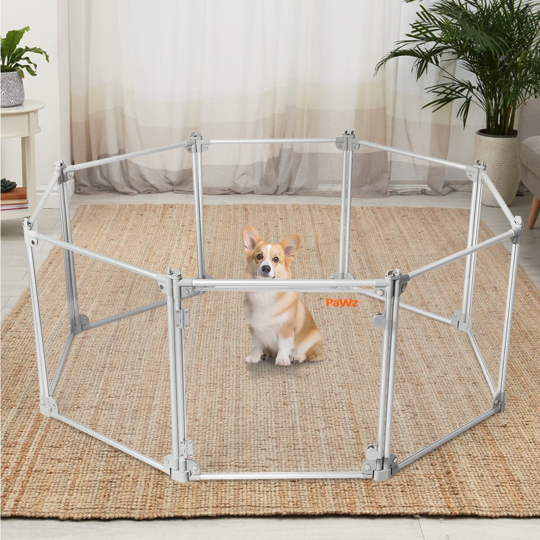 8 - Panel Transparent Acrylic Folding Dog Playpen Fence - Grey - Rivercity House & Home Co. (ABN 18 642 972 209) - Affordable Modern Furniture Australia