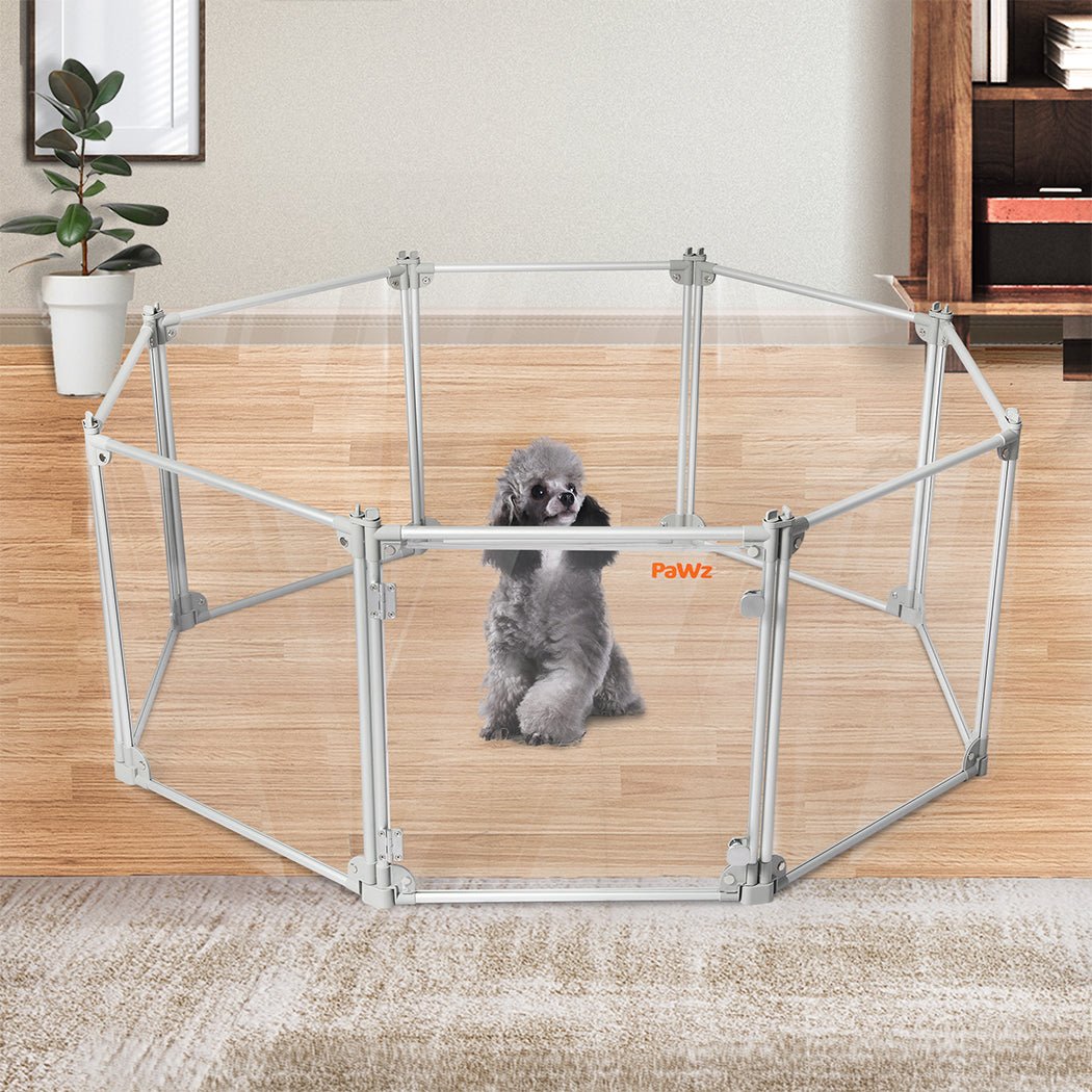 8 - Panel Transparent Acrylic Folding Dog Playpen Fence - Grey - Rivercity House & Home Co. (ABN 18 642 972 209) - Affordable Modern Furniture Australia