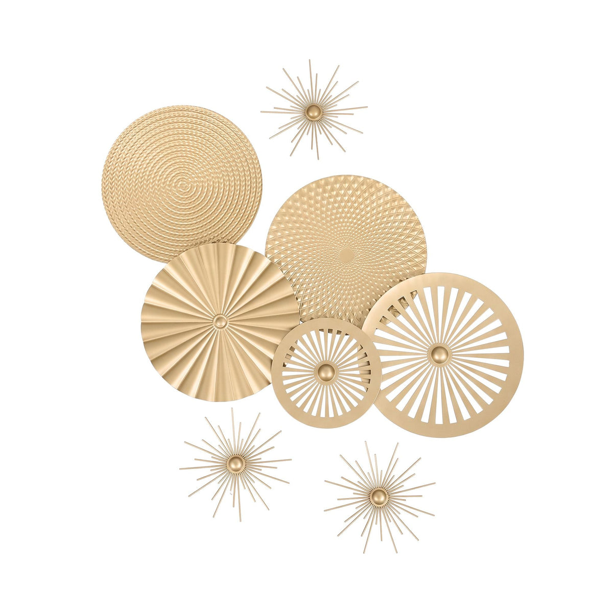 8 Piece 3D Metal Wall Decor Set with Starburst and Disc Sculptures - Gold - Home & Garden > Wall Art > 3D Wall Art - Rivercity House & Home Co. (ABN 18 642 972 209) - Affordable Modern Furniture Australia