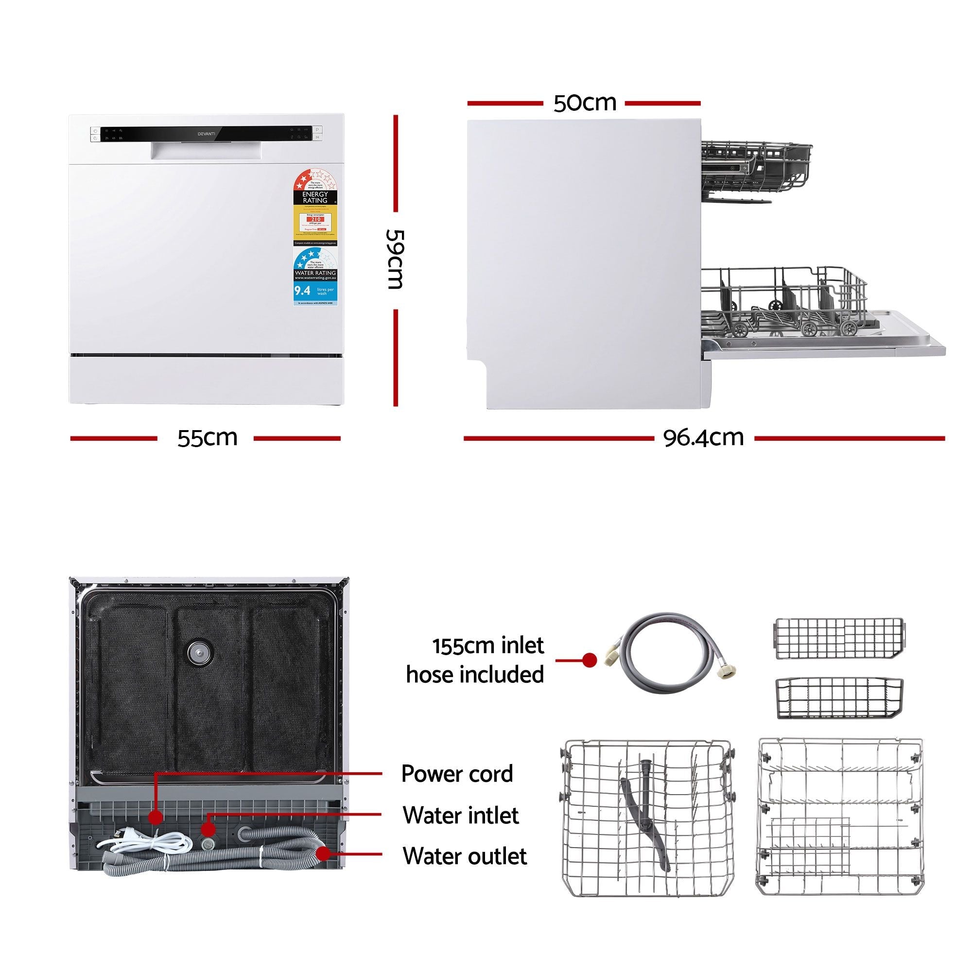 8 Place Settings Benchtop Dishwasher White - Appliances > Kitchen Appliances > Dishwashers - Rivercity House & Home Co. (ABN 18 642 972 209) - Affordable Modern Furniture Australia