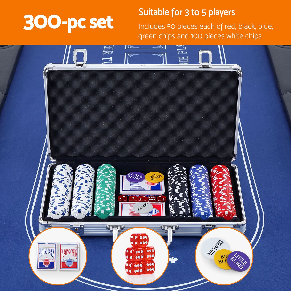 8 Player 1.8m Folding Poker Table and 300pcs Chips Set Portable Card Game Blue Layout Blue - Gift & Novelty > Games > Activity Games - Rivercity House & Home Co. (ABN 18 642 972 209) - Affordable Modern Furniture Australia