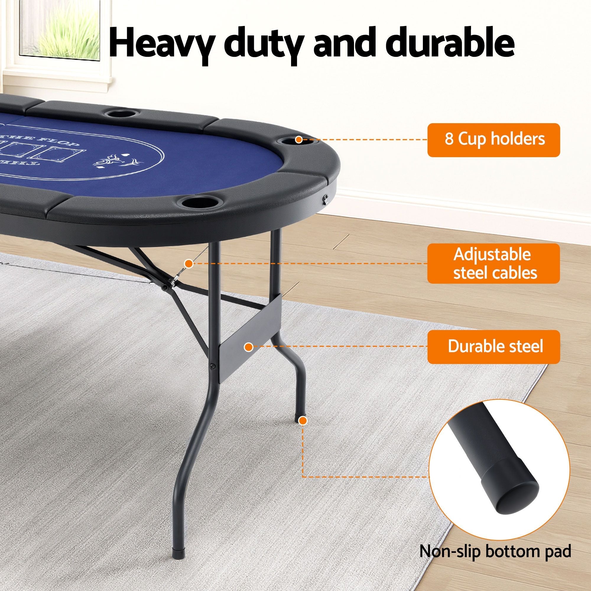 8 Player 1.8m Folding Poker Table and 300pcs Chips Set Portable Card Game Blue Layout Blue - Gift & Novelty > Games > Activity Games - Rivercity House & Home Co. (ABN 18 642 972 209) - Affordable Modern Furniture Australia