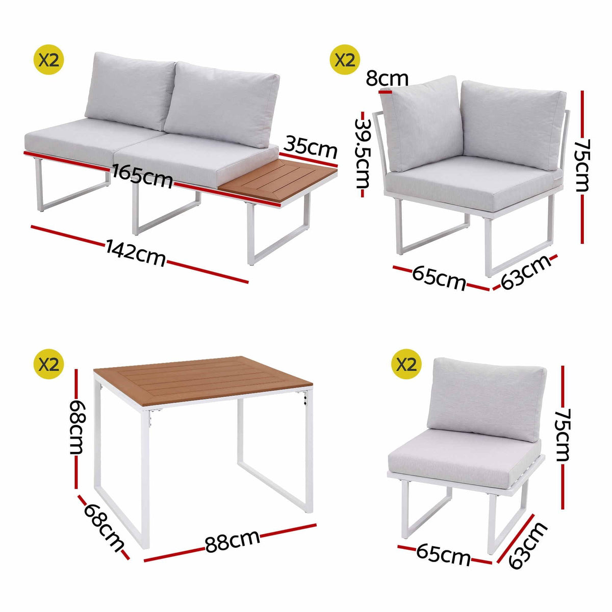 8 Seater Outdoor Dining Sofa Set with WPC Side Tables - White - Furniture > Outdoor > Outdoor Dining Sets - Rivercity House & Home Co. (ABN 18 642 972 209) - Affordable Modern Furniture Australia