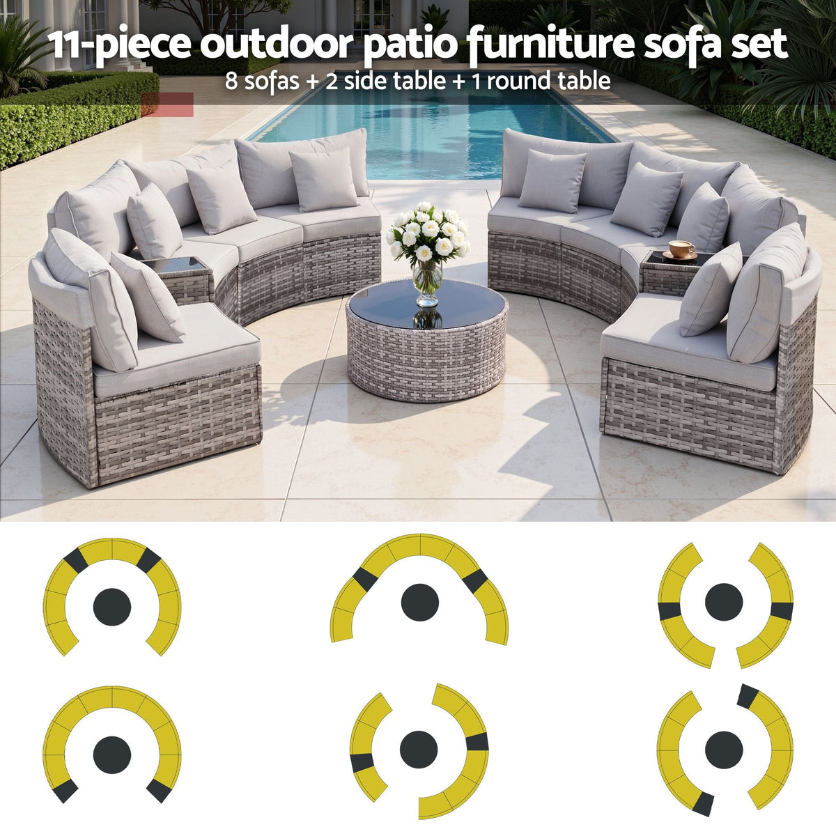 8 Seater Outdoor Sofa Set 11PCS Table Chair Set Garden Rattan Furniture - Furniture > Outdoor > Outdoor Sofas & Lounge Sets - Rivercity House & Home Co. (ABN 18 642 972 209) - Affordable Modern Furniture Australia