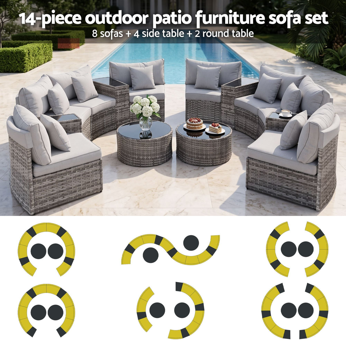 8 Seater Outdoor Sofa Set 14PCS Table Chair Set Rattan Patio Furniture - Furniture > Outdoor > Outdoor Sofas & Lounge Sets - Rivercity House & Home Co. (ABN 18 642 972 209) - Affordable Modern Furniture Australia
