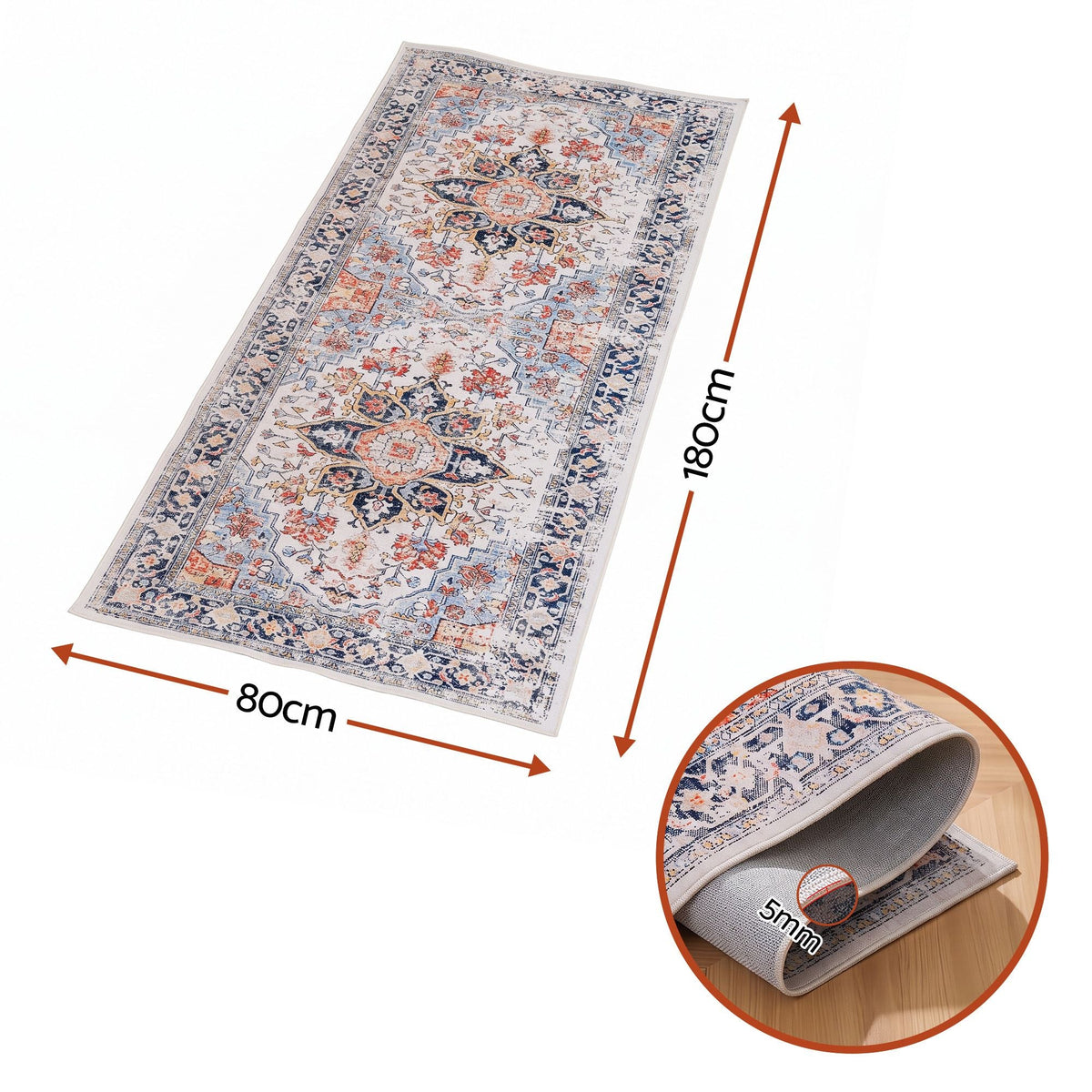80 x 180 cm Runner Rug for Living Room, Kitchen, Entryway & Bedroom – Crease-Free, Foldable, Water-Repellent, Non-Shedding, Polyester - Home & Garden > Rugs > Round Rugs - Rivercity House & Home Co. (ABN 18 642 972 209) - Affordable Modern Furniture Australia