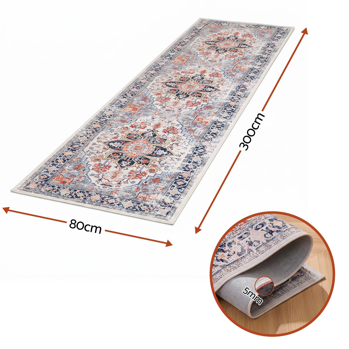 80 x 300 cm Runner Rug for Living Room, Kitchen, Entryway & Bedroom – Crease-Free, Foldable, Water-Repellent, Non-Shedding, Non-Slip, 100% Polyester - Home & Garden > Rugs > Round Rugs - Rivercity House & Home Co. (ABN 18 642 972 209) - Affordable Modern Furniture Australia