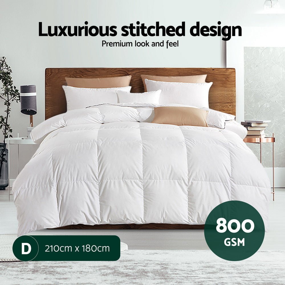 800GSM Goose Down Feather Quilt Double Winter Duvet - White - Home & Garden > Bedding > Quilts & Duvets - Rivercity House & Home Co. (ABN 18 642 972 209) - Affordable Modern Furniture Australia