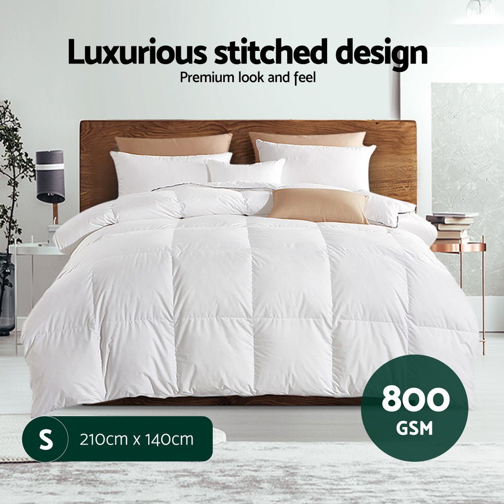 800GSM Goose Down Feather Quilt Single - White - Home & Garden > Bedding > Quilts & Duvets - Rivercity House & Home Co. (ABN 18 642 972 209) - Affordable Modern Furniture Australia