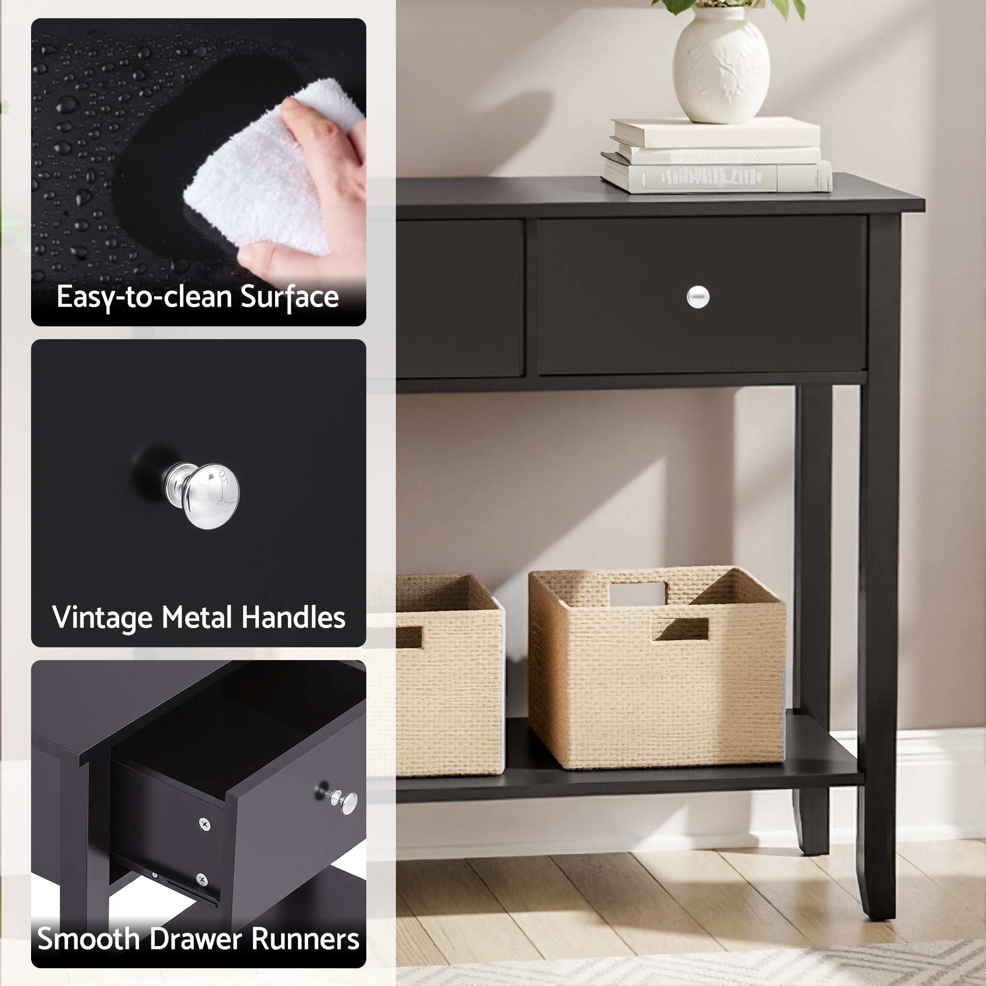 80CM Console Table with 2 Drawers for Hallway Entryway Sofa - Black - Furniture > Living Room > Side Tables - Rivercity House & Home Co. (ABN 18 642 972 209) - Affordable Modern Furniture Australia