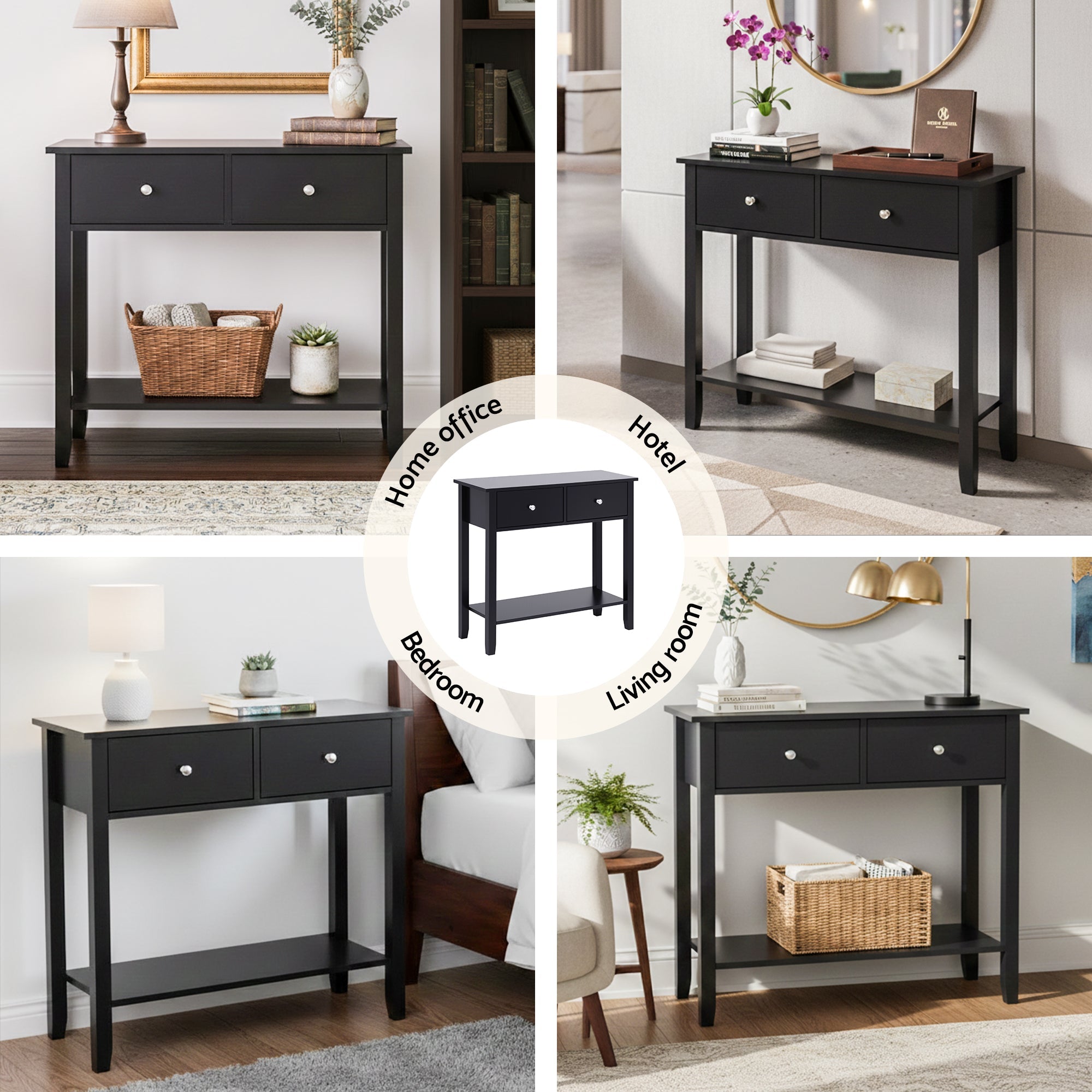 80CM Console Table with 2 Drawers for Hallway Entryway Sofa - Black - Furniture > Living Room > Side Tables - Rivercity House & Home Co. (ABN 18 642 972 209) - Affordable Modern Furniture Australia