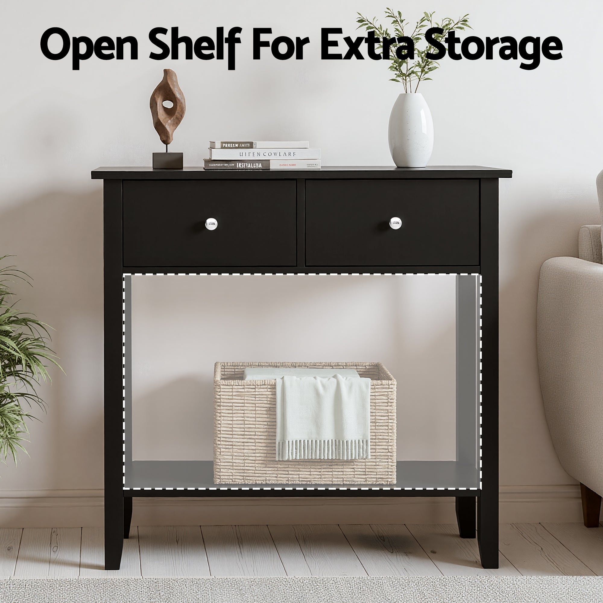 80CM Console Table with 2 Drawers for Hallway Entryway Sofa - Black - Furniture > Living Room > Side Tables - Rivercity House & Home Co. (ABN 18 642 972 209) - Affordable Modern Furniture Australia