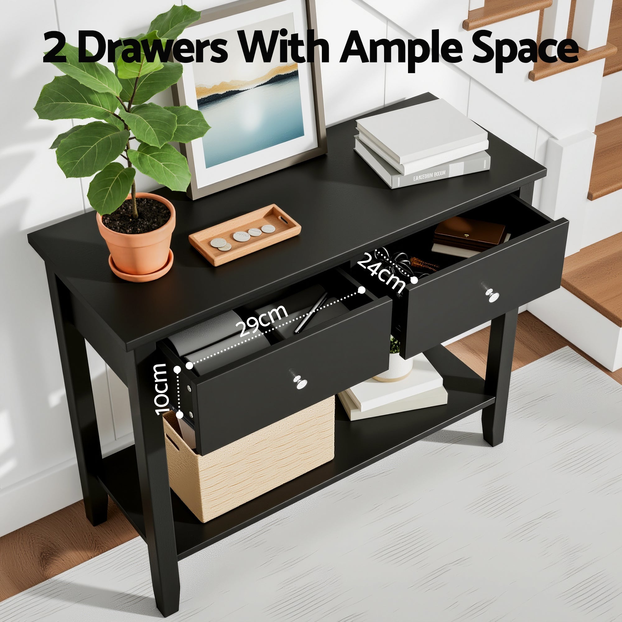 80CM Console Table with 2 Drawers for Hallway Entryway Sofa - Black - Furniture > Living Room > Side Tables - Rivercity House & Home Co. (ABN 18 642 972 209) - Affordable Modern Furniture Australia