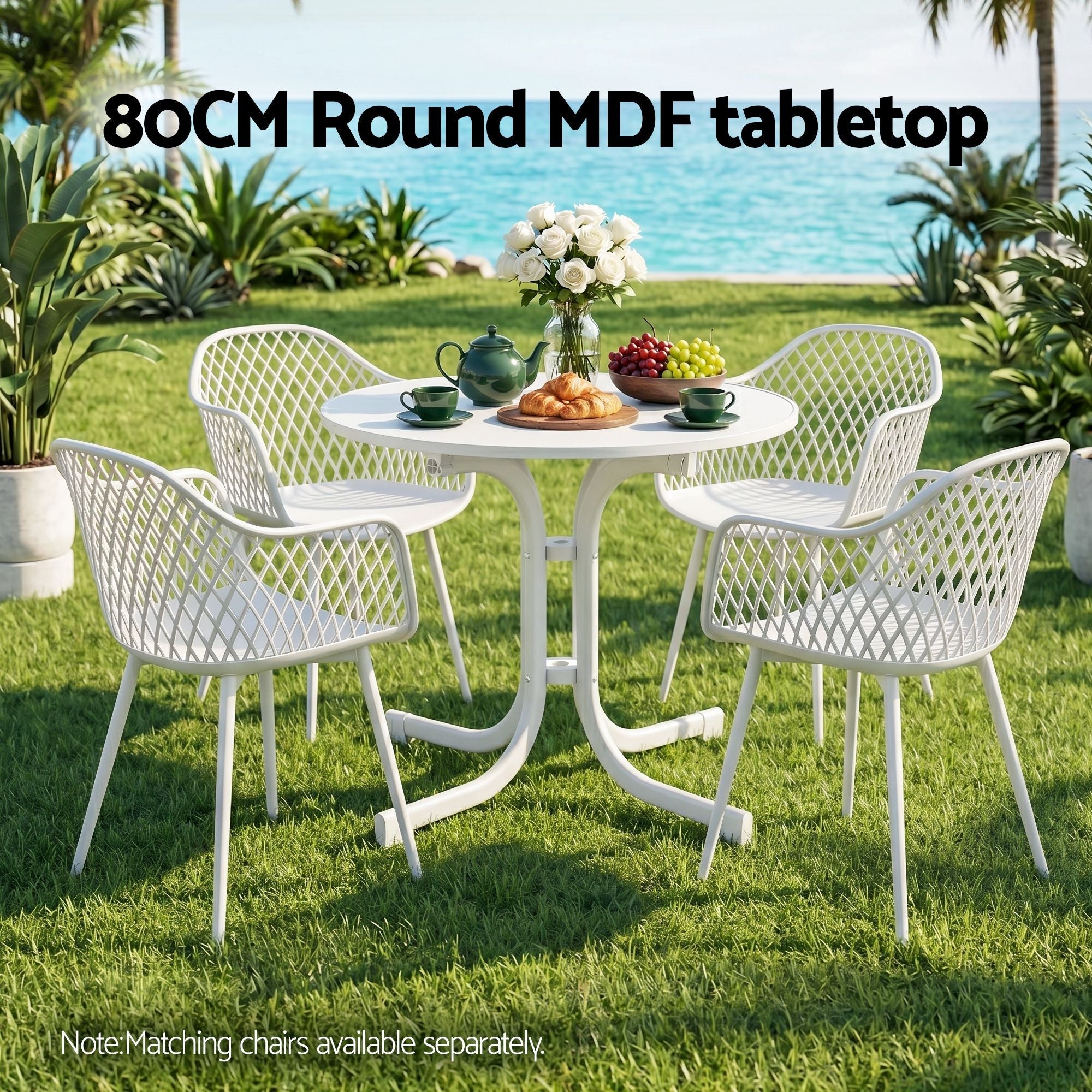 80cm Folding Outdoor Round Bistro Side Table with Steel Frame - White - Furniture > Living Room > Side Tables - Rivercity House & Home Co. (ABN 18 642 972 209) - Affordable Modern Furniture Australia