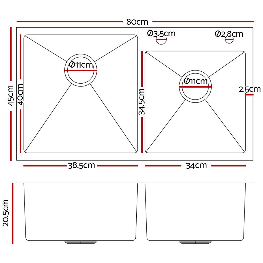 80cm x 45cm Stainless Steel Kitchen Sink Flush/Drop - in Mount Silver - Home & Garden > DIY > Kitchen & Bathroom DIY - Rivercity House & Home Co. (ABN 18 642 972 209) - Affordable Modern Furniture Australia
