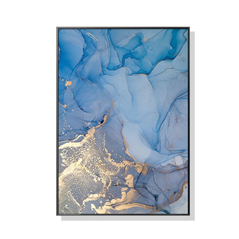 80cmx120cm Light Blue Marble With Gold Splash Black Frame Canvas Wall Art - Home & Garden > Wall Art - Rivercity House & Home Co. (ABN 18 642 972 209) - Affordable Modern Furniture Australia