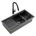 81x45cm Stainless Steel Single Bowl Kitchen Sink with Pull-Out Mixer Tap - Black