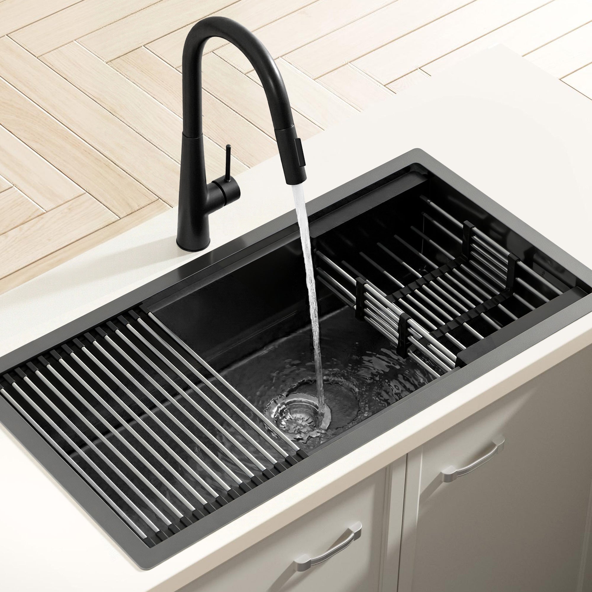 81x45cm Stainless Steel Single Bowl Kitchen Sink with Pull - Out Mixer Tap - Black - Furniture > Dining > Kitchen Sinks - Rivercity House & Home Co. (ABN 18 642 972 209) - Affordable Modern Furniture Australia