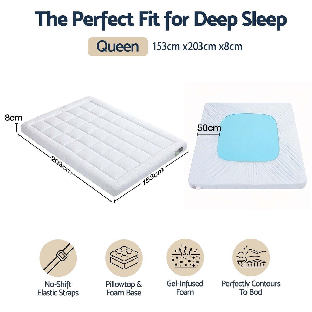 8cm Queen Memory Foam Mattress Topper Pillow Top with Gel Foam - Furniture > Mattresses > Mattress Toppers - Rivercity House & Home Co. (ABN 18 642 972 209) - Affordable Modern Furniture Australia