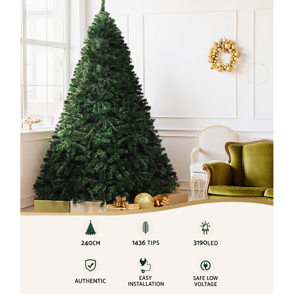 8FT / 2.4M Christmas Tree - 1436 Tips - Pre-lit 3190 Multi-Colour LED Lights - 8 Light Modes - Green - Occasions - Rivercity House & Home Co. (ABN 18 642 972 209) - Affordable Modern Furniture Australia