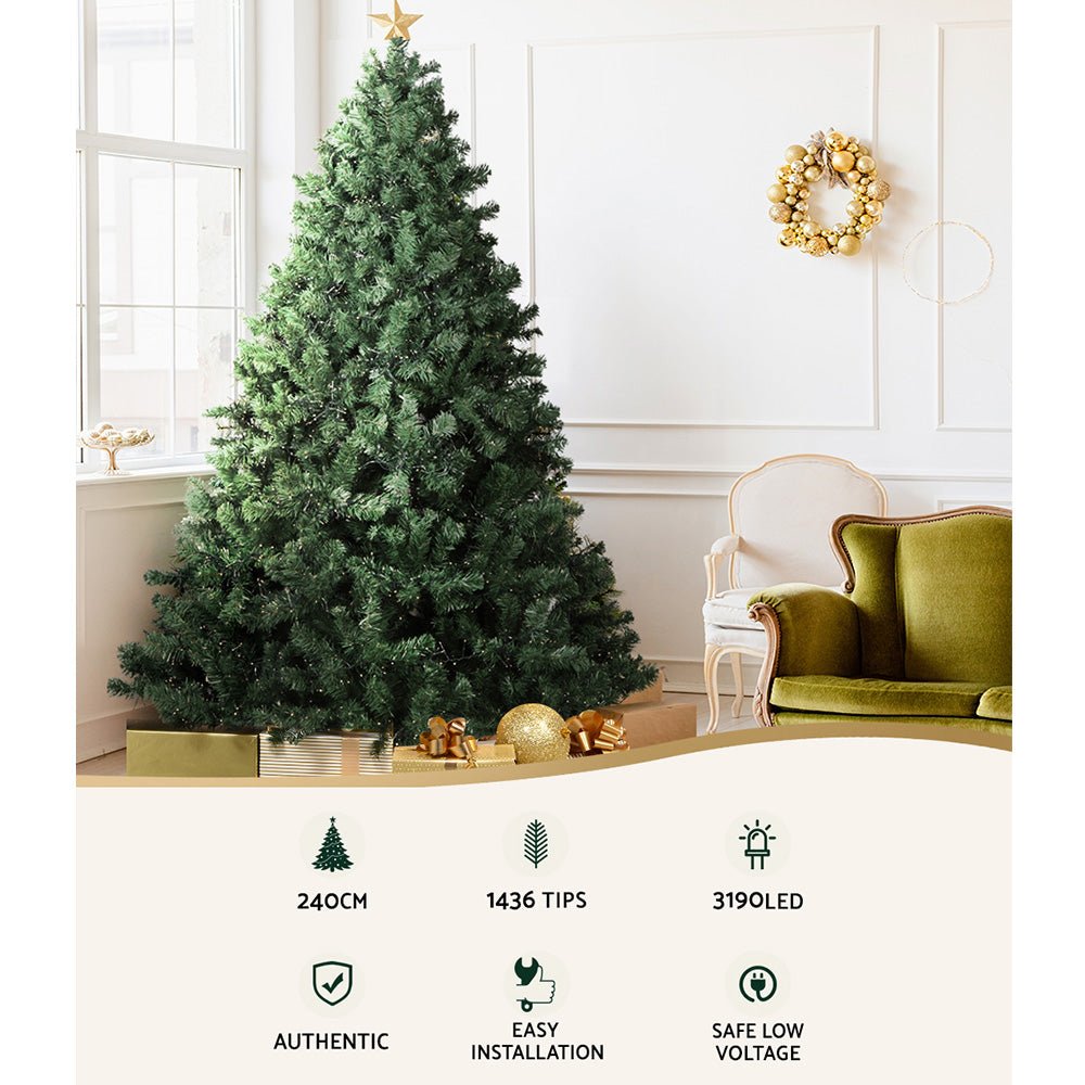 8FT / 2.4M Christmas Tree - 1436 Tips - Pre-lit 3190 Warm White LED Lights - 8 Light Modes - Green - Occasions - Rivercity House & Home Co. (ABN 18 642 972 209) - Affordable Modern Furniture Australia