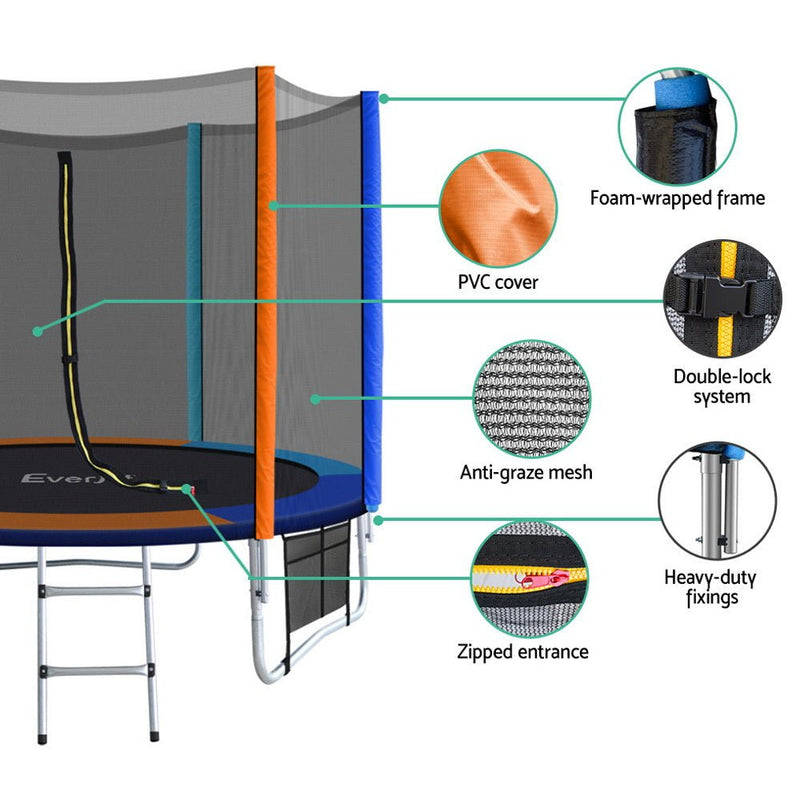 8FT Trampoline With Safety Net Enclosure (Multi - coloured) - Rivercity House & Home Co. (ABN 18 642 972 209) - Affordable Modern Furniture Australia