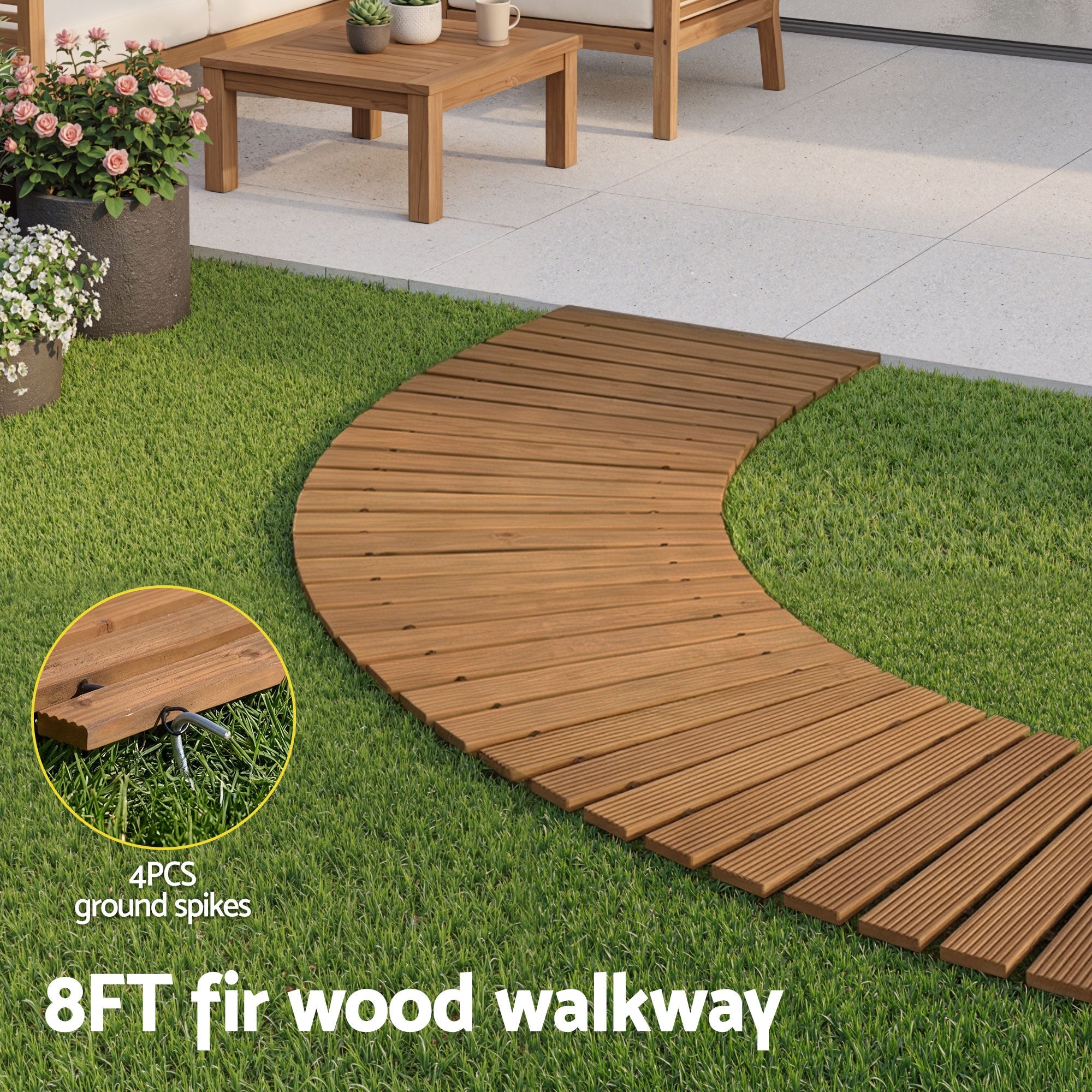 8FT Wooden Garden Pathway Roll - Out Curved Walkway Outdoor Backyard Brown - Home & Garden > Decor > Garden Ornaments - Rivercity House & Home Co. (ABN 18 642 972 209) - Affordable Modern Furniture Australia