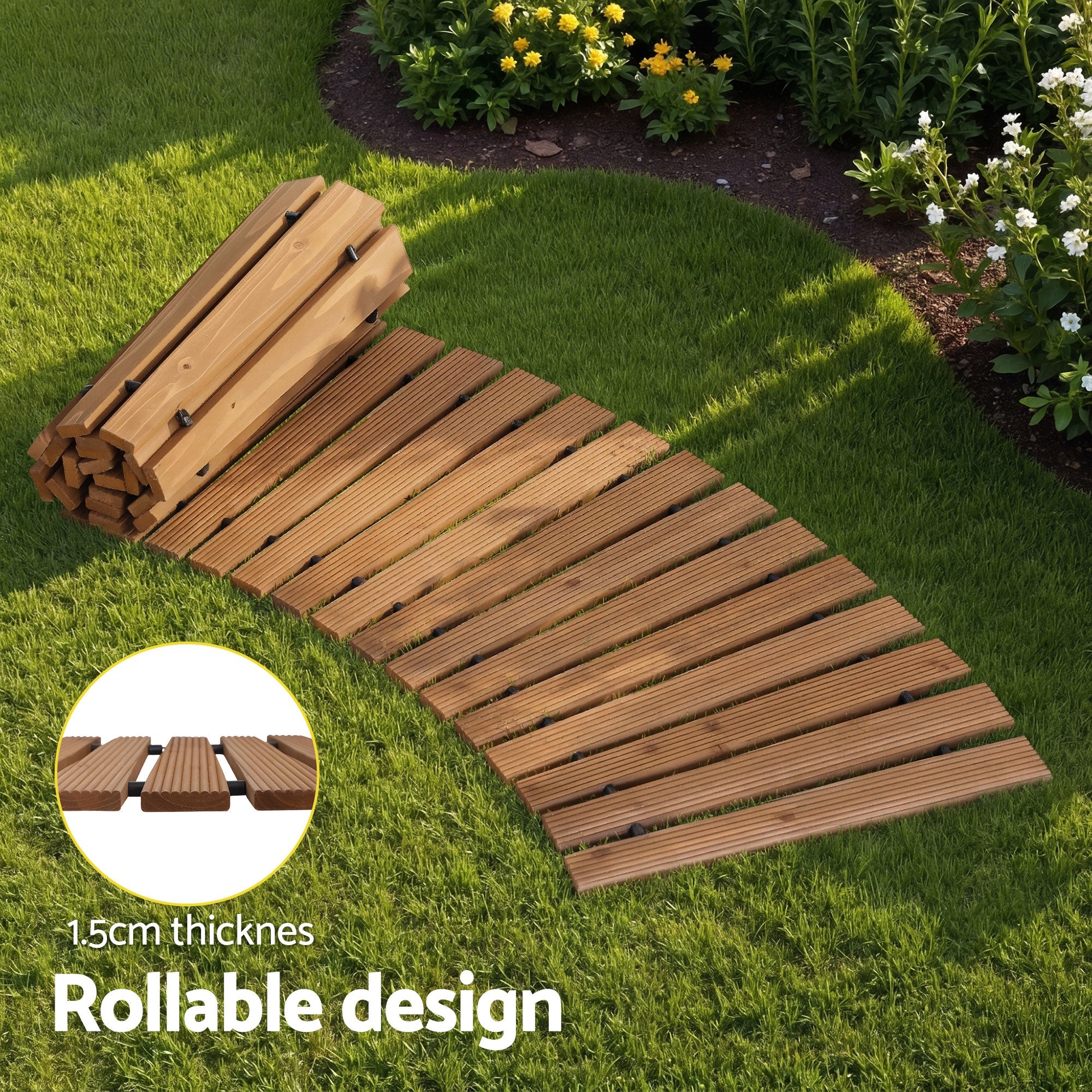 8FT Wooden Garden Pathway Roll - Out Curved Walkway Outdoor Backyard Brown - Home & Garden > Decor > Garden Ornaments - Rivercity House & Home Co. (ABN 18 642 972 209) - Affordable Modern Furniture Australia