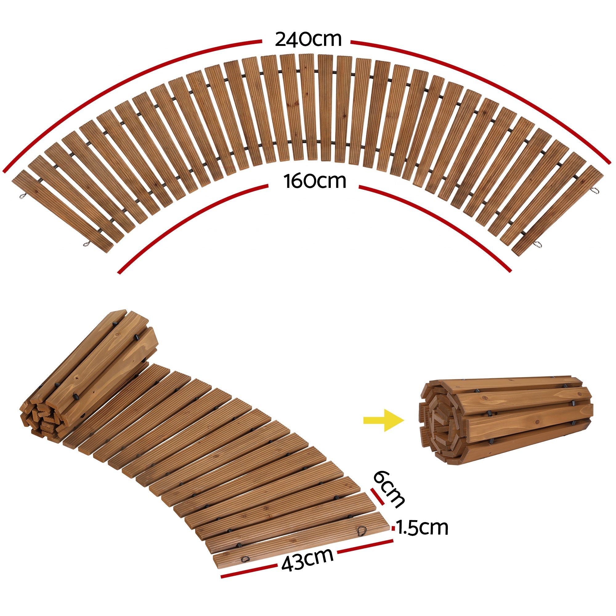 8FT Wooden Garden Pathway Roll - Out Curved Walkway Outdoor Backyard Brown - Home & Garden > Decor > Garden Ornaments - Rivercity House & Home Co. (ABN 18 642 972 209) - Affordable Modern Furniture Australia