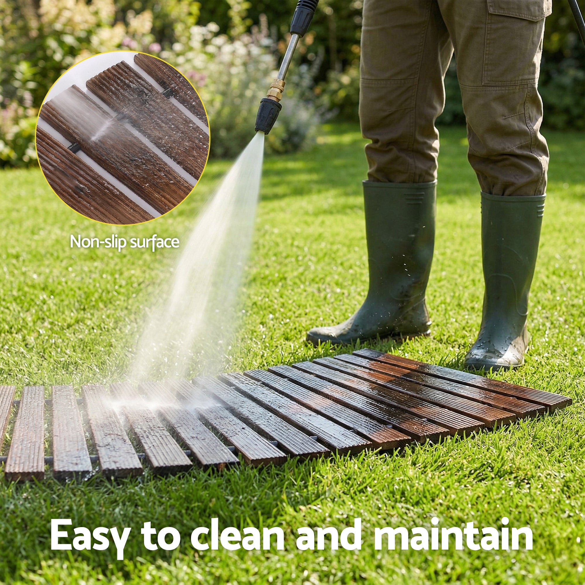 8FT Wooden Garden Pathway Roll - Out Curved Walkway Outdoor Backyard Charcoal Brown - Home & Garden > Decor > Garden Ornaments - Rivercity House & Home Co. (ABN 18 642 972 209) - Affordable Modern Furniture Australia