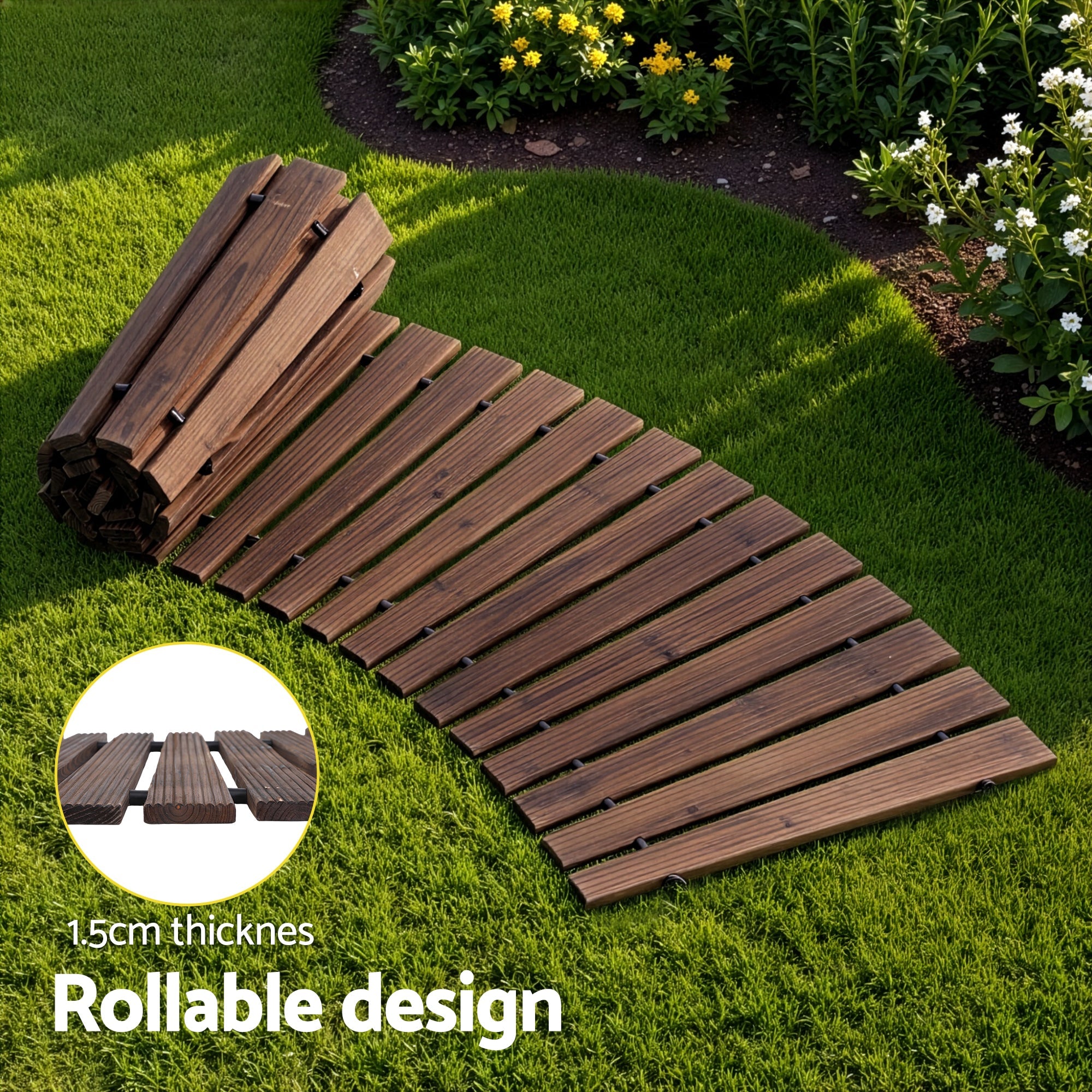 8FT Wooden Garden Pathway Roll - Out Curved Walkway Outdoor Backyard Charcoal Brown - Home & Garden > Decor > Garden Ornaments - Rivercity House & Home Co. (ABN 18 642 972 209) - Affordable Modern Furniture Australia