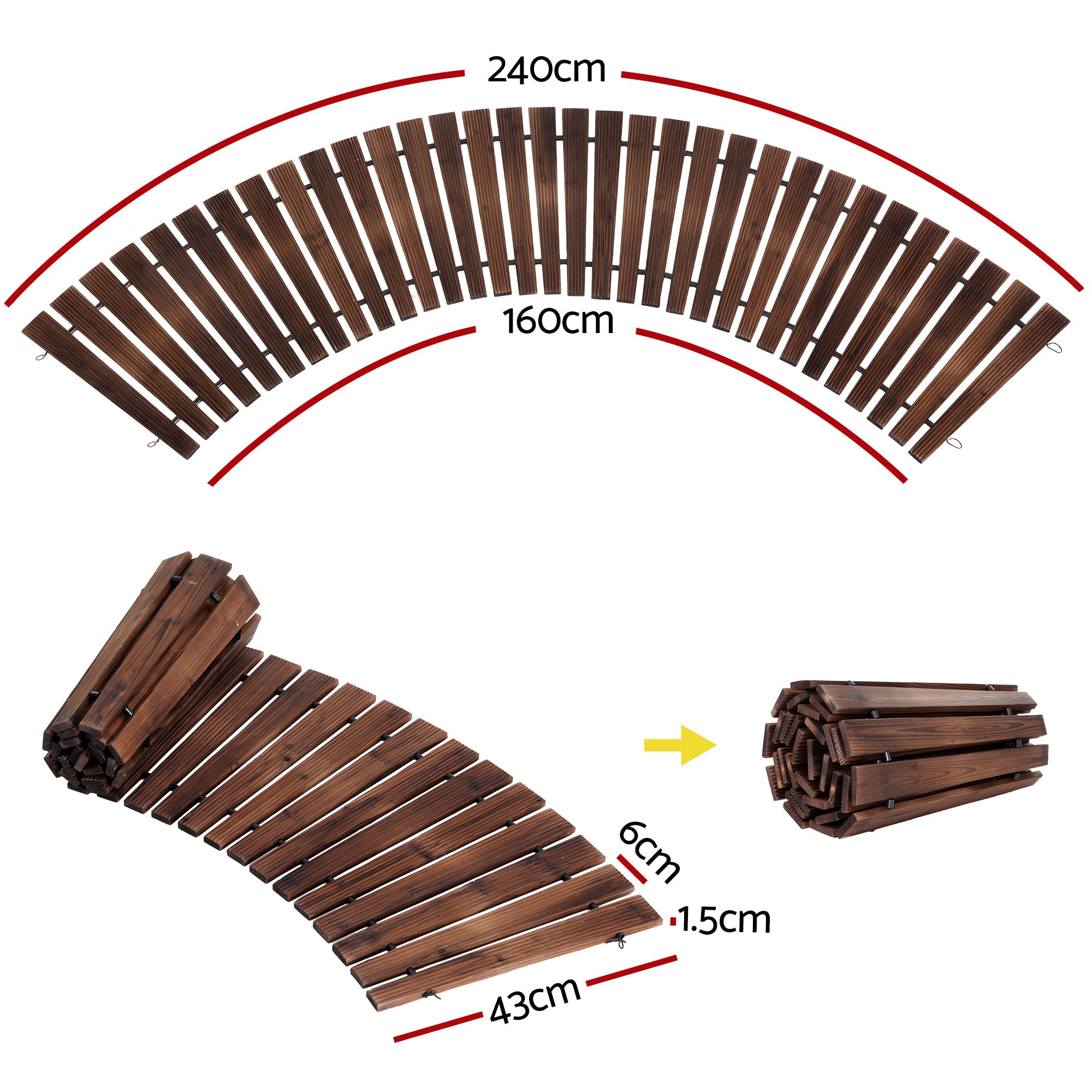 8FT Wooden Garden Pathway Roll - Out Curved Walkway Outdoor Backyard Charcoal Brown - Home & Garden > Decor > Garden Ornaments - Rivercity House & Home Co. (ABN 18 642 972 209) - Affordable Modern Furniture Australia