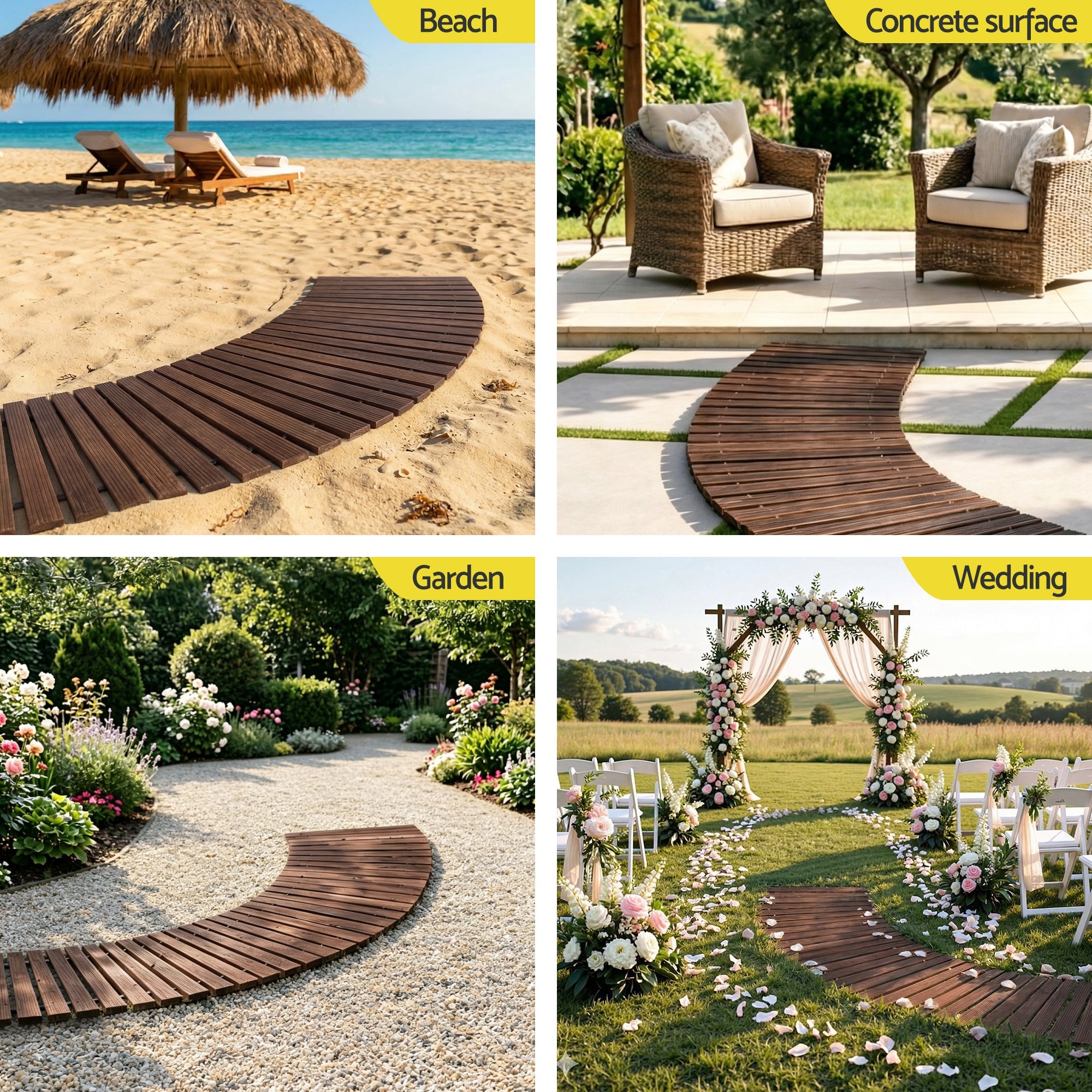 8FT Wooden Garden Pathway Roll - Out Curved Walkway Outdoor Backyard Charcoal Brown - Home & Garden > Decor > Garden Ornaments - Rivercity House & Home Co. (ABN 18 642 972 209) - Affordable Modern Furniture Australia