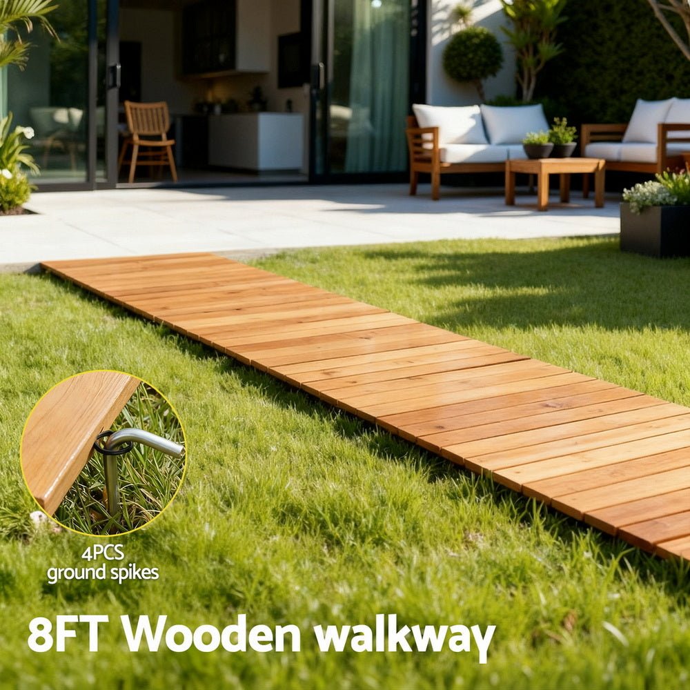 8FT Wooden Garden Pathway Roll - Out Straight Walkway Outdoor Backyard Brown - Home & Garden > Decor > Garden Ornaments - Rivercity House & Home Co. (ABN 18 642 972 209) - Affordable Modern Furniture Australia