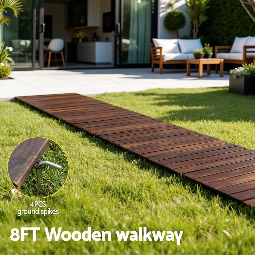 8FT Wooden Garden Pathway Roll - Out Straight Walkway Outdoor Backyard Charcoal Brown - Home & Garden > Decor > Garden Ornaments - Rivercity House & Home Co. (ABN 18 642 972 209) - Affordable Modern Furniture Australia