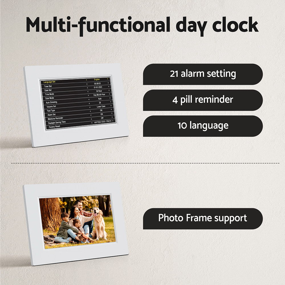 8Inch Digital Day Clock Calendar Alarm White - Home & Garden > Home & Garden Others - Rivercity House & Home Co. (ABN 18 642 972 209) - Affordable Modern Furniture Australia