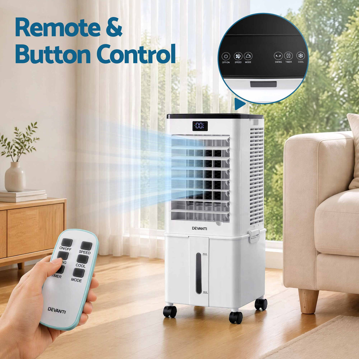 8L 3-in-1 Evaporative Air Cooler with Remote Control and 4 Ice Packs - White - Appliances > Air Conditioners > Evaporative Coolers - Rivercity House & Home Co. (ABN 18 642 972 209) - Affordable Modern Furniture Australia