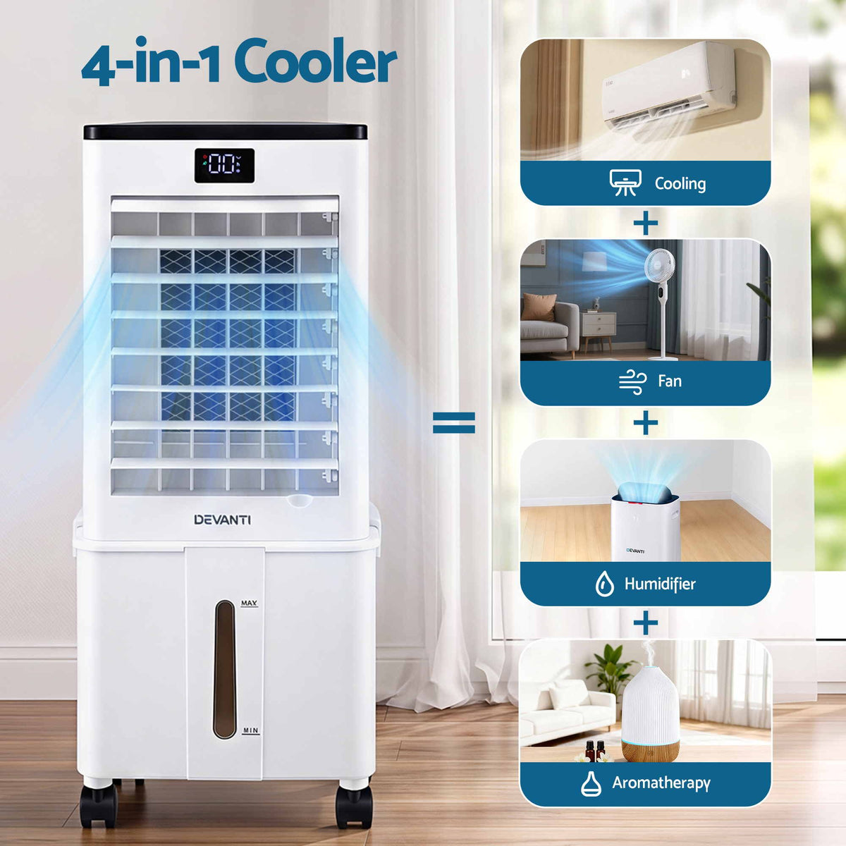8L 3-in-1 Evaporative Air Cooler with Remote Control and 4 Ice Packs - White - Appliances > Air Conditioners > Evaporative Coolers - Rivercity House & Home Co. (ABN 18 642 972 209) - Affordable Modern Furniture Australia