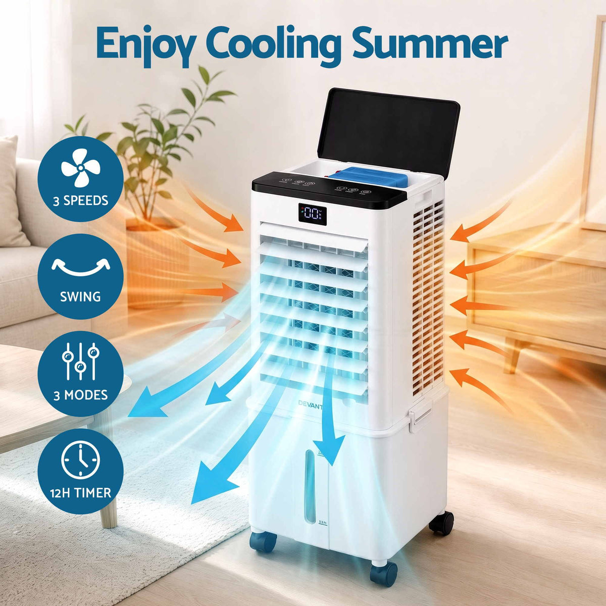 8L 3-in-1 Evaporative Air Cooler with Remote Control and 4 Ice Packs - White - Appliances > Air Conditioners > Evaporative Coolers - Rivercity House & Home Co. (ABN 18 642 972 209) - Affordable Modern Furniture Australia