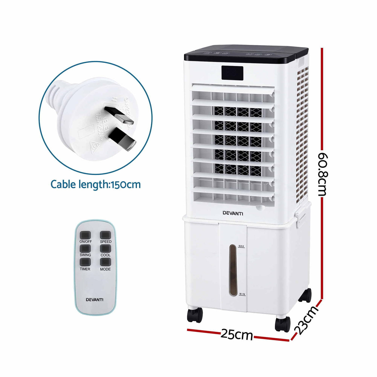 8L 3-in-1 Evaporative Air Cooler with Remote Control and 4 Ice Packs - White - Appliances > Air Conditioners > Evaporative Coolers - Rivercity House & Home Co. (ABN 18 642 972 209) - Affordable Modern Furniture Australia