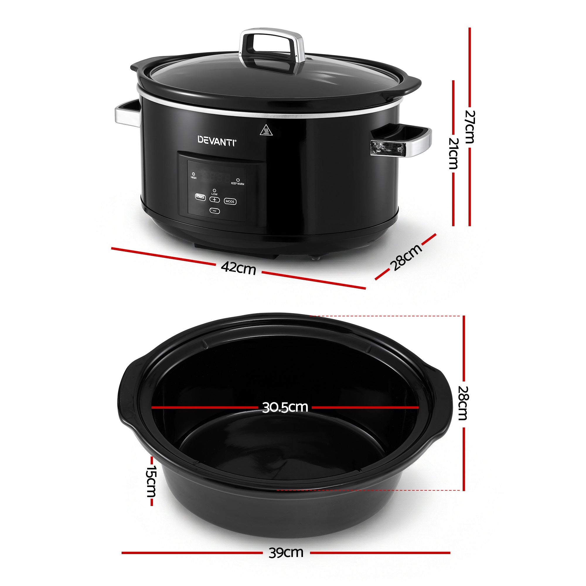 8L Electric Slow Cooker Multi Cooker with 3 Heat Settings and Keep Warm - Black - Appliances > Kitchen Appliances > Rice Cookers & Steamers - Rivercity House & Home Co. (ABN 18 642 972 209) - Affordable Modern Furniture Australia