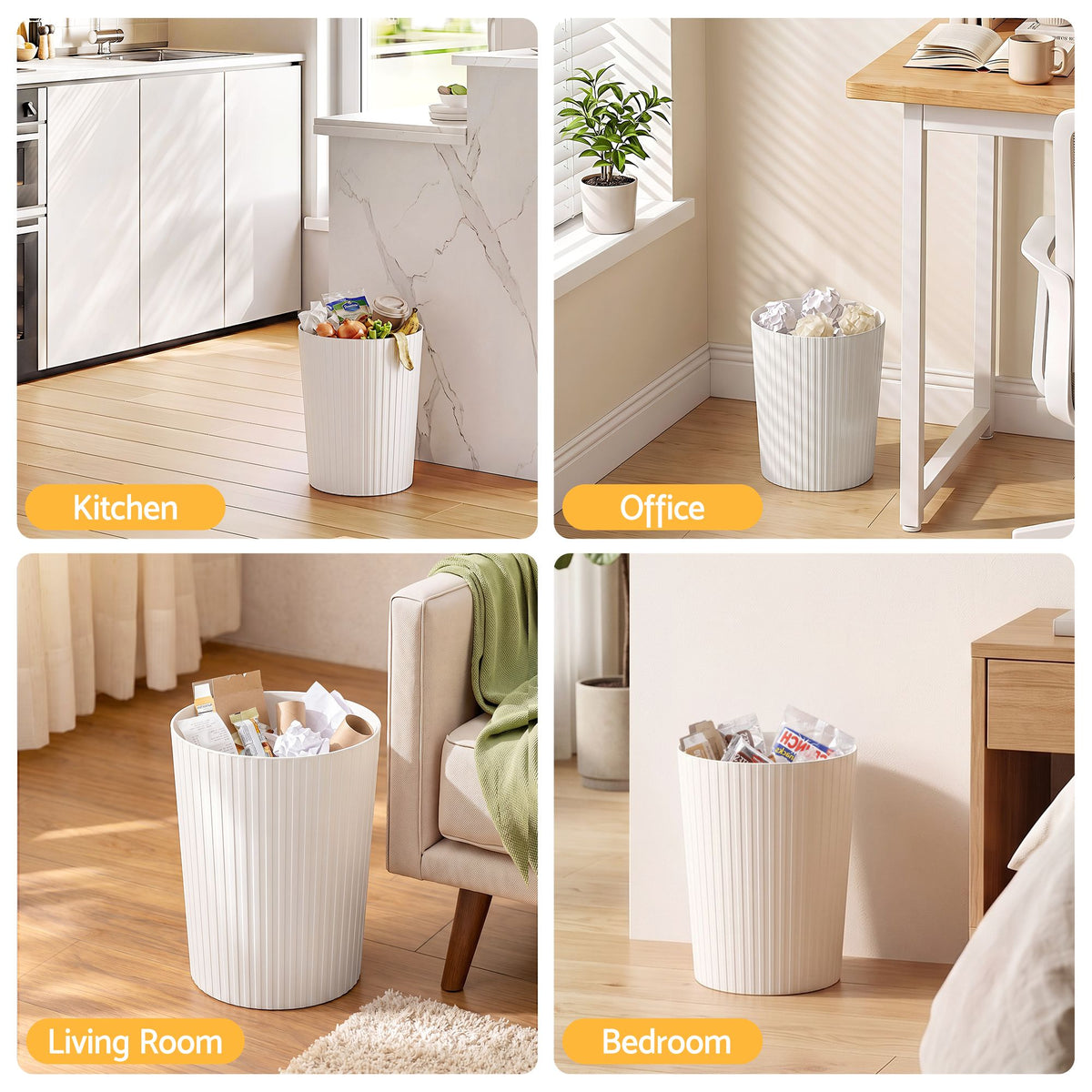 8L Open Top Rubbish Bin Waste Storage Dustbin - White - Home & Garden > Kitchen Bins > Automatic Bins - Rivercity House & Home Co. (ABN 18 642 972 209) - Affordable Modern Furniture Australia